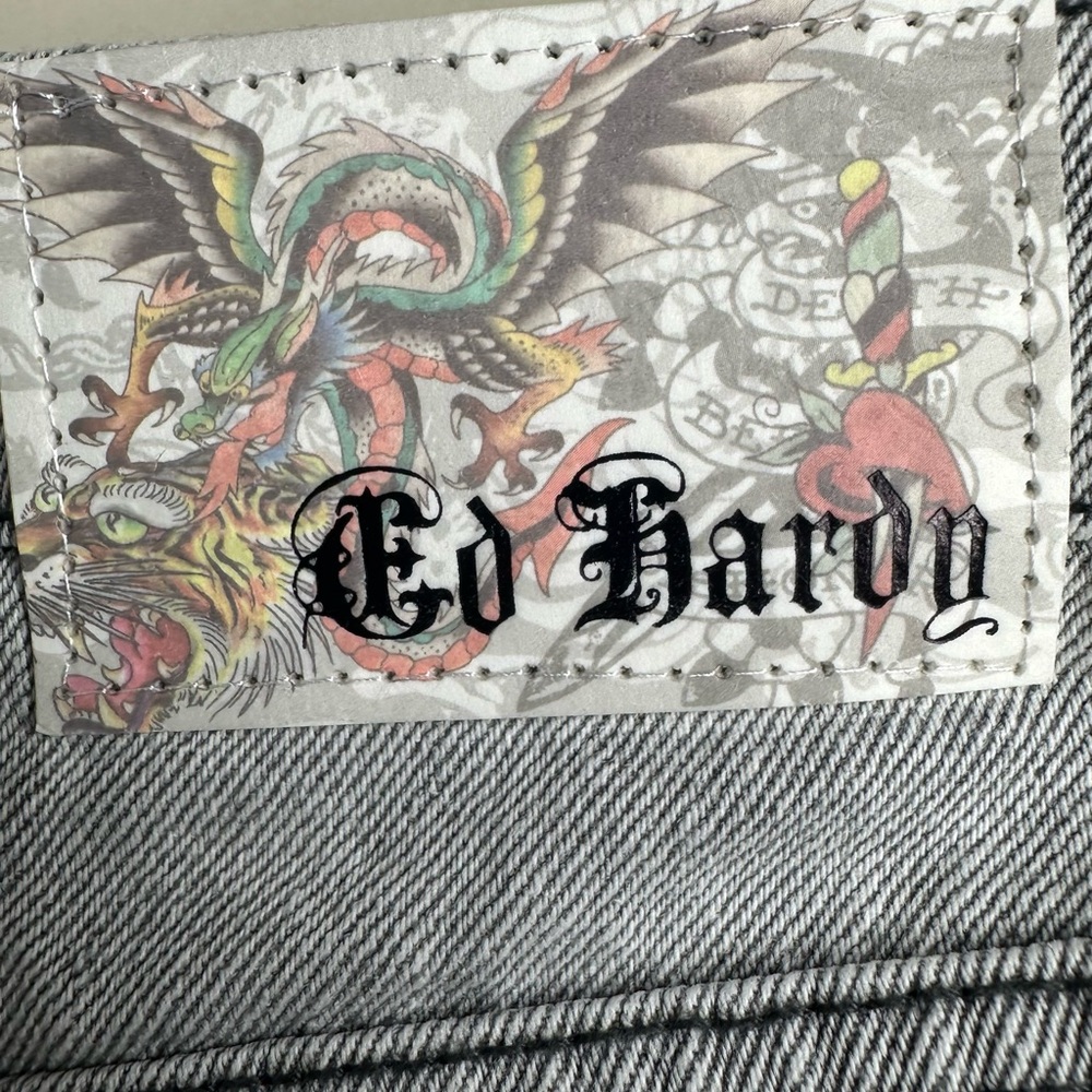 NWT Ed Hardy Cross Denim Mini Skirt. Size XS.
Color-Grey Wash - Picture 10 of 10